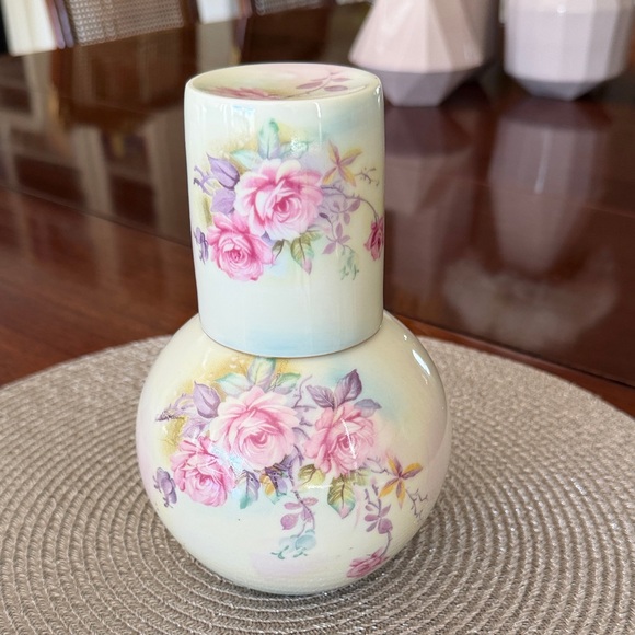 Other - Vintage Floral Ceramic Vase or water pitcher with cup to cover the top